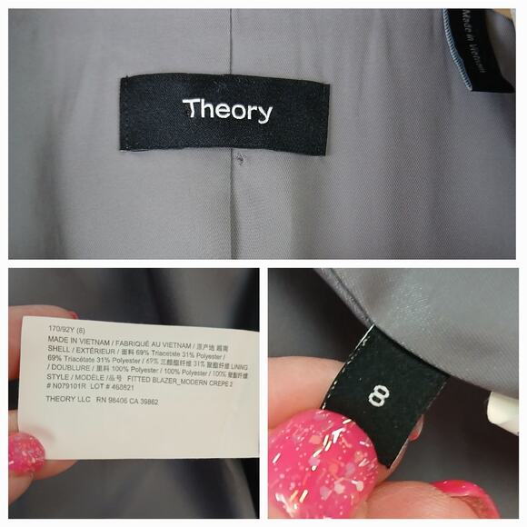Theory SZ 8 Fitted Single Button Blazer Modern Crepe 2 Triacetate/polyester $495 - Picture 6 of 7